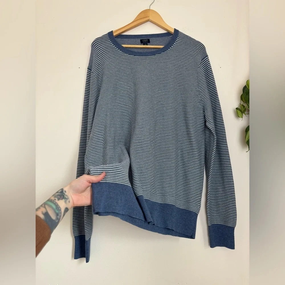 J.Crew Cotton Crewneck Sweater In Striped Garter Stitch